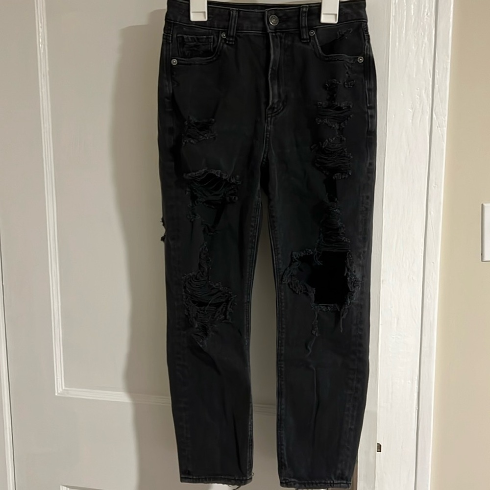 AE High Rise Ripped Mom Jean